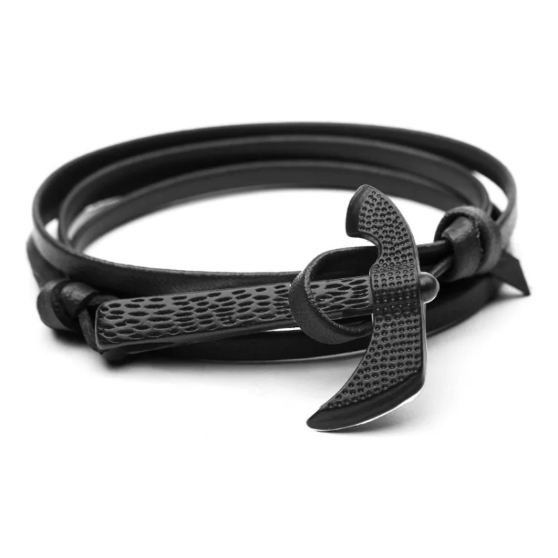 Pulsera Lynnette Cuero Obsidiana Hombre Ajustable 21cm Pack 2