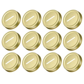 sourcing map 20Pcs Coin Slot Bank Lid for Mason Jar, 70mm/2.76" Regular Mouth Tin Plate Caps Inserts for Canning Jars Cover, (Gold Tone)