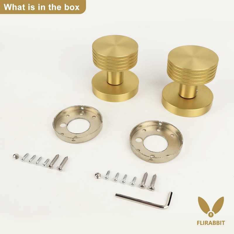 FLIRABBIT Knurled Brass Dummy Door Knobs – 2 Pack Industrial