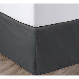 18 Inch Drop Bed Skirt King Size with Platform to Stay in Place Elegant Pleated Design with Split Corners Wrinkle Resistant Fabric for Modern and Stylish Look - Dark Grey