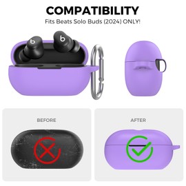 AHASTYLE AhaStyle Silicone Case for Beats Solo Buds (2024) [Added Metal Carabiner] Shockproof Full Protective Skin Case Cover Compatible with Beats Solo Buds 2024 Wireless Earbuds (Lavender)