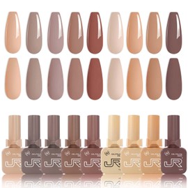 JR 9pcs 15ml gel nail polish set Including Red Pink Nude Gel Polish Kit UV LED Soak Off Polish Home DIY Gift B