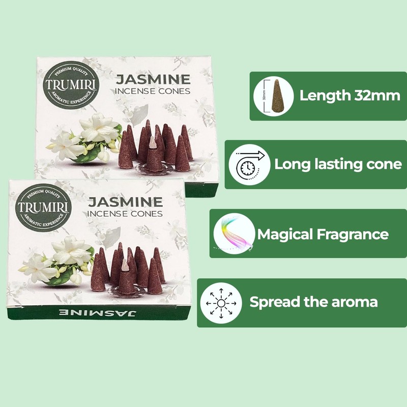 TRUMIRI Jasmine Incense Cones - Total 20 Cone Incense -