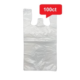 ROYALNA 100ct Plain White (12" x 6.5" x 21") Plastic T shirt Grocery shopping bags Reusable and Disposable for Restaurants, Convenience Stores, Food, Supermarket (Plain White, 100)