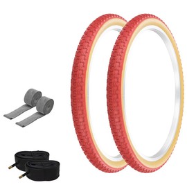 PRO+ Pair of Bicycle TIRE 24" X 1.75" RED/Gum SIDEWALL COMP III Tread (2) Tires W/Tubes & Rim Strips BMX Bike P-104A