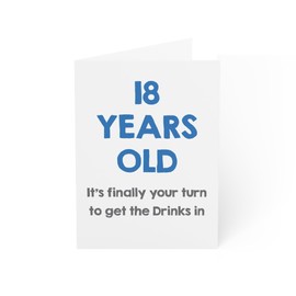 18th Birthday Celebration Card - Fun Legal Drinking Age Humor, Blue and White, 6x8 inch, with Envelope