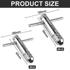 Vaileal 2 Pieces T Handle Tap Wrench Ratchet Tap Wrench with Ratchet M3-M8/M5-M12, T-shaped Wrench, Tap Cutter Hand Tap, Tool Holder with Tool Holder for Taps