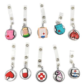 Nurse Badge Holder, Pack of 10 Nurse Badge Holders with Crocodile Clip, Retractable Badge Reel Clips for Nurses, Doctors, Volunteers