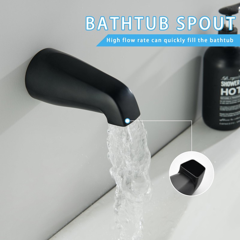SUBEIXI 3 Handle Tub Shower Faucet Matte Black Tub and