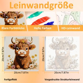 Ox Paint by Numbers Children with Frame, Painting by Numbers Children from 5 6 7 8 9 10 Years, Painting Set with Frame, Brush and Acrylic Paints, Gift for Girls and Boys, with Glitter 20 x 20 cm