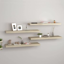 TREATLIFE HOME Stylish Floating Wall Shelves Set of 4, Oak Finish, Invisible Mounting System, Home Decor
