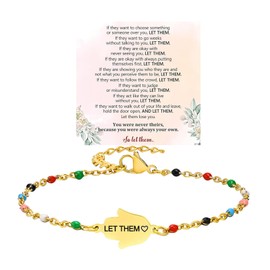 Let Them Dainty Colorful Beaded Bracelet, Self Worth Motivational Stainless Steel Engraving Tube Bracelets Inspirational Chain Crystal Energy Friendship Bracelet Jewelry for Women Men (Let Them-Hand)