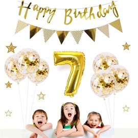 Happy Birthday Balloons, 7th Birthday Balloons, Aluminum, Numbers (7), Children's Birthday Party, Luxurious, Birthday Decoration, Gold (yj-a07)