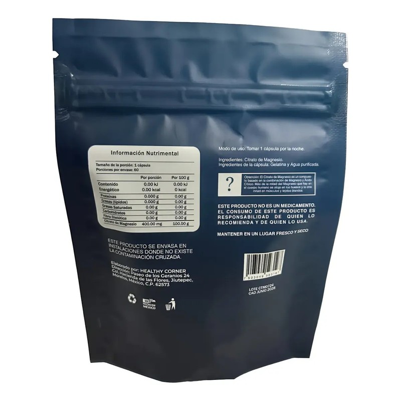 Citrato De Magnesio 60 Cápsulas 400mg Por Cápsula.