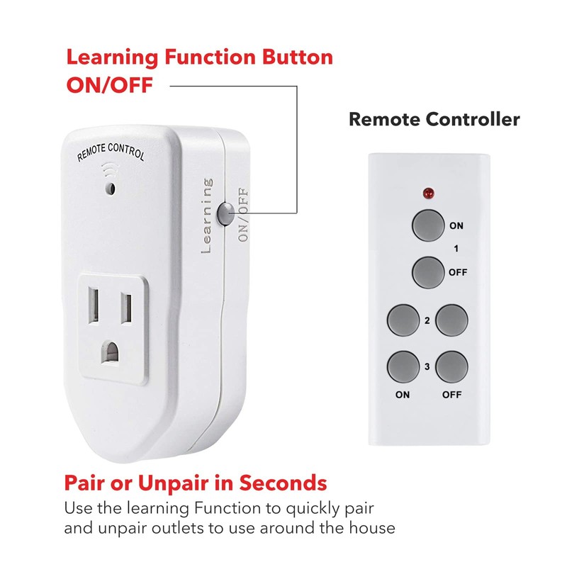 BN-LINK Wireless Remote Control Electrical Outlet Switch for Lights, Fans,