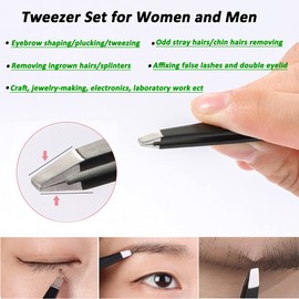 HappyGo Precision Tweezers Professional Stainless Steel Tweezer Set 6 Pack Eyebrow Scissor Kit with Carry Pouch for Facial or Ingrown Hair, Splinter, Blackhead Remover