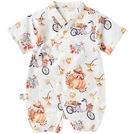 BINIDUCKLING Baby Kimono Style Wrap Over Bodysuit Soft Muslin Fabric 3-6 Months Autumn Story