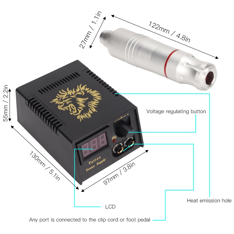 Tattoo Machine Pen Kit Professional Rotary Tattoo Power Supply Foot