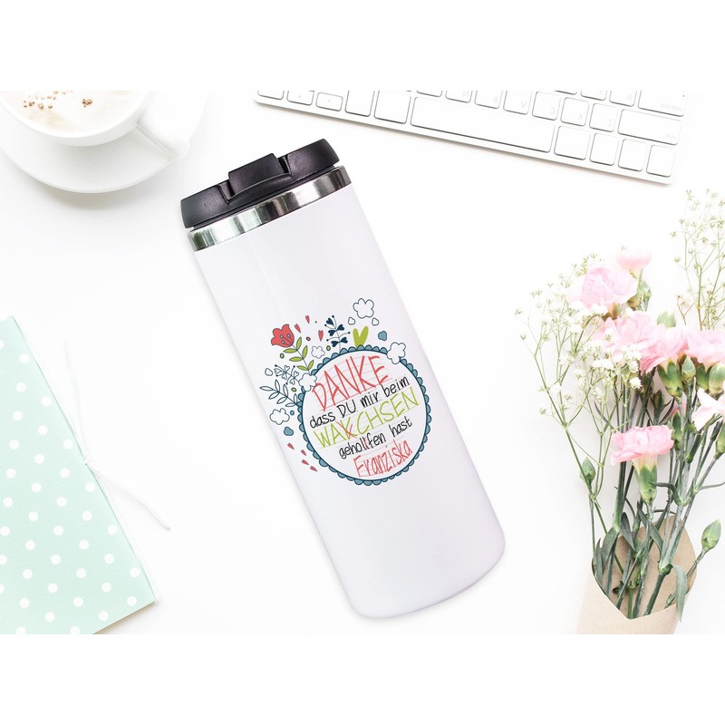 GRAZDesign Thermobecher mit Namen personalisiert Erzieherin, Dankeschön Spruch Kindergarten Abschiedsgeschenk