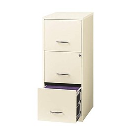 Space Solutions 18 Inch Deep Metal Vertical Organizer File Cabinet for Office Supplies and Hanging File Folders with 3 File Drawers, Pearl White