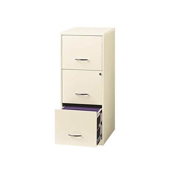 Space Solutions 18 Inch Deep Metal Vertical Organizer File Cabinet for Office Supplies and Hanging File Folders with 3 File Drawers, Pearl White