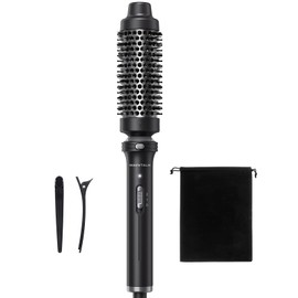 Wavytalk Thermal Brush, 1 1/2 inch Heated Round Brush with Detachable Head, Velvet Pouch and Dual Voltage for Travel, Easy to Create Blowout Look, Classic Black