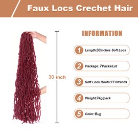 Soft Locs 30 Inch 7 Packs Crochet Hair Faux Locs Pre-looped Super Lightweight Goddess Locs Synthetic Crochet Hair Braids For Black Women (Bug, 30 Inch（Pack of 7）)