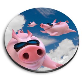 1 x Round MDF Magnet - Flying Pigs Pink Pig 15799
