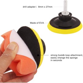 VASLON 3 inch Car Polishing Buffing Waxing Kit Polisher Sponge Pads Set with Drill Adapter for Vehicle Waxing Boat Polishing (22PCS)