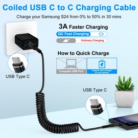 Fast Charger Cable Coiled USB C Android Charger Cord Compatible for Moto Edge Razr 2024 G Stylus 5G 2024,G 5G,G Power G Play,50 Ultra,One 5G Ace, Type C to C Auto Car Phone Power Charging 3FT 2Pack