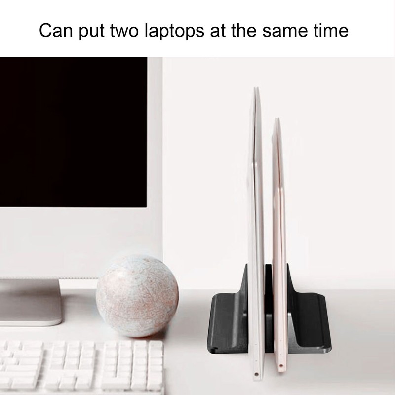 Vertical Laptop Stand Aluminum Alloy Double Dock Black Multifunctional Cooling