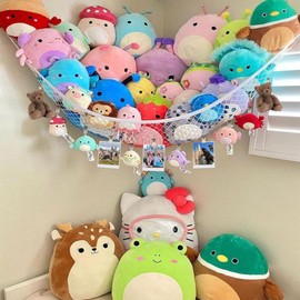 Kangaroo Stuffed Animal Storage Hammock, Corner Hanging Toy Organizer, Stuffed Animal Storage | Easy to Hang Plushie Net - Included Anchors & Hooks | for Toy Room, Nursery Bedroom & Home Decor (White)