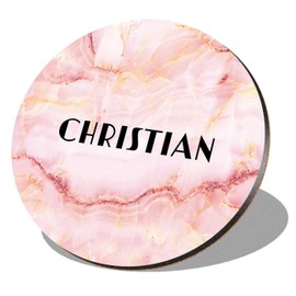 1 x Round Coaster - Name Christian Marble Stone Texture Letter Lettering Initial Cork Backed MDF Glossy Tea Coffee Accessory #275690