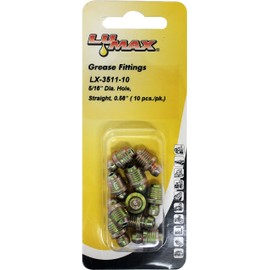 LUMAX LX-3511-10 Gold/Silver Drive Type Straight 0.56" Long Grease Fitting for 5/16" Diameter Hole, (Pack of 10). Drive Fittings Avoid Tapping Costs.