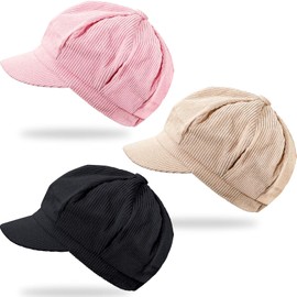 Geyoga 3 Pcs Women Newsboy Caps Adjustable Visor Beret Cap Gatsby Cabbie Hat 8 Panel Vintage Octagonal Visor Hats(Khaki, Light Pink and Black)