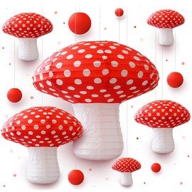 Mushroom Paper Lanterns and Berries, Large Mushroom Decorations for Enchanted Forest Decorations, Fairy Tea Party, Garden Party, and Alice in Wonderland Decor by Avoseta (12 pcs)