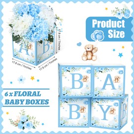 Bucherry 6 Pcs Baby Shower Party Decorations Baby Flower Boxes Centerpiece Rustic Table Display with Letters Gender Reveal Party Favor Block Holder (Blue Bear)