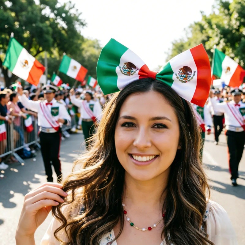 Set De 10 Diademas Con Moño De Bandera De México