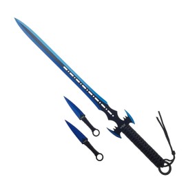 MM OUTDOOR 27" Bat Style Fixed Blade Machete Set. for Collection, Gift, Camping: Cut Ropes Branches and Open Boxes (Blue)