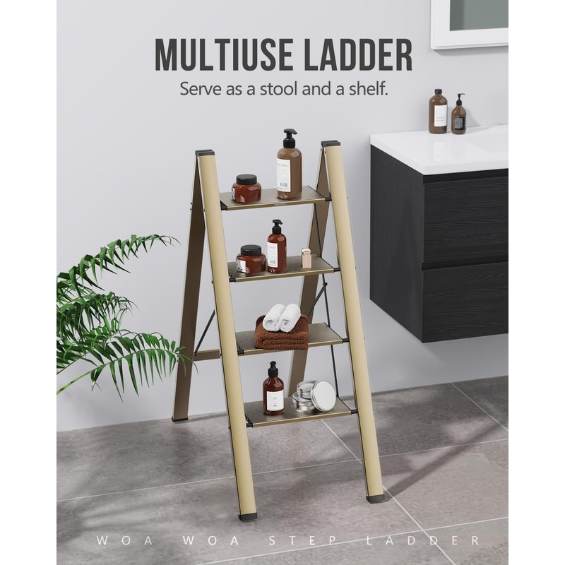 WOA WOA 4 Step Ladder, Foldable Step Stool, Aluminum Lightweight