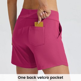 WILLIT Swimming Shorts Women's Swimming Trunks Board Shorts Quick Drying Bikini Shorts with Pockets Inner Lining 5 Inches, pink, XL