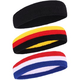 Sweatbands Sports Headbands for Men and Women Terry Cloth Moisture Wicking Sports Sweatband for Working Out, Tennis, Basketball, Football, Cycling (Black, Black Red Yellow, Red White Blue)