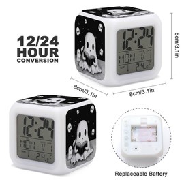 XUWU Ghost Alarm Clock for Kids Boy Girl 7 LED Color Changing Wake Up Clock Home Decor Bedroom Digital with Temperature Display