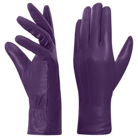 Harssidanzar Leather Gloves For Woman, Winter Warm Fleece Lining Touchscreen Texting Warm Driving Lambskin Leather Gloves GL018, Purple,Size S