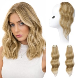 REECHO Clip in Hair Volumizer, 2PCS 12 inch Short Thick Beach Wave Clip in Hairpieces Adding Extra Volume Hair Extensions for Women - Honey Blonde with Highlights