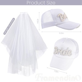 Framendino, White Bachelorette Bride Trucker Hat Bride Baseball Hat with Detachable Veil for Wedding