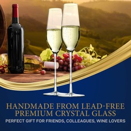 NutriChef 7oz Crystal Champagne Flutes - Set of 2 Elegant Tall Long Stem Clear Stemmed Glass Drinkware w/ Narrow Rims, Seamless Bowl, Lead-Free, Dishwasher Safe Sparkling Wine Stemware