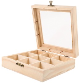 Luxshiny Tea Box Organizer Storage Box - Wooden Tea Bag Organizer Box with 9 Compartments, Multi-Functional Tea Box and Storage Organizer for Tea Bags, Keeps Tea Bags Fresh