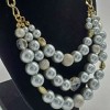 Silver Tone Textured Beaded Necklace Stretch Bracelet Set Gold Tone