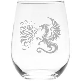 C M - Fire Breathing Guardian Dragon Stemless Wine Glass - Dragon Themed Gift for Men and Women -17 oz.